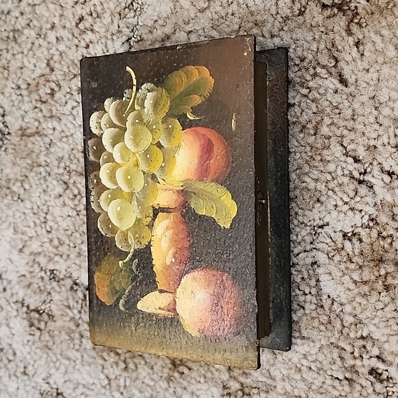 Vintage Hand Painted Footed Wooden Box Wood Box with Still Life Jewelry Box Stas - Picture 1 of 5